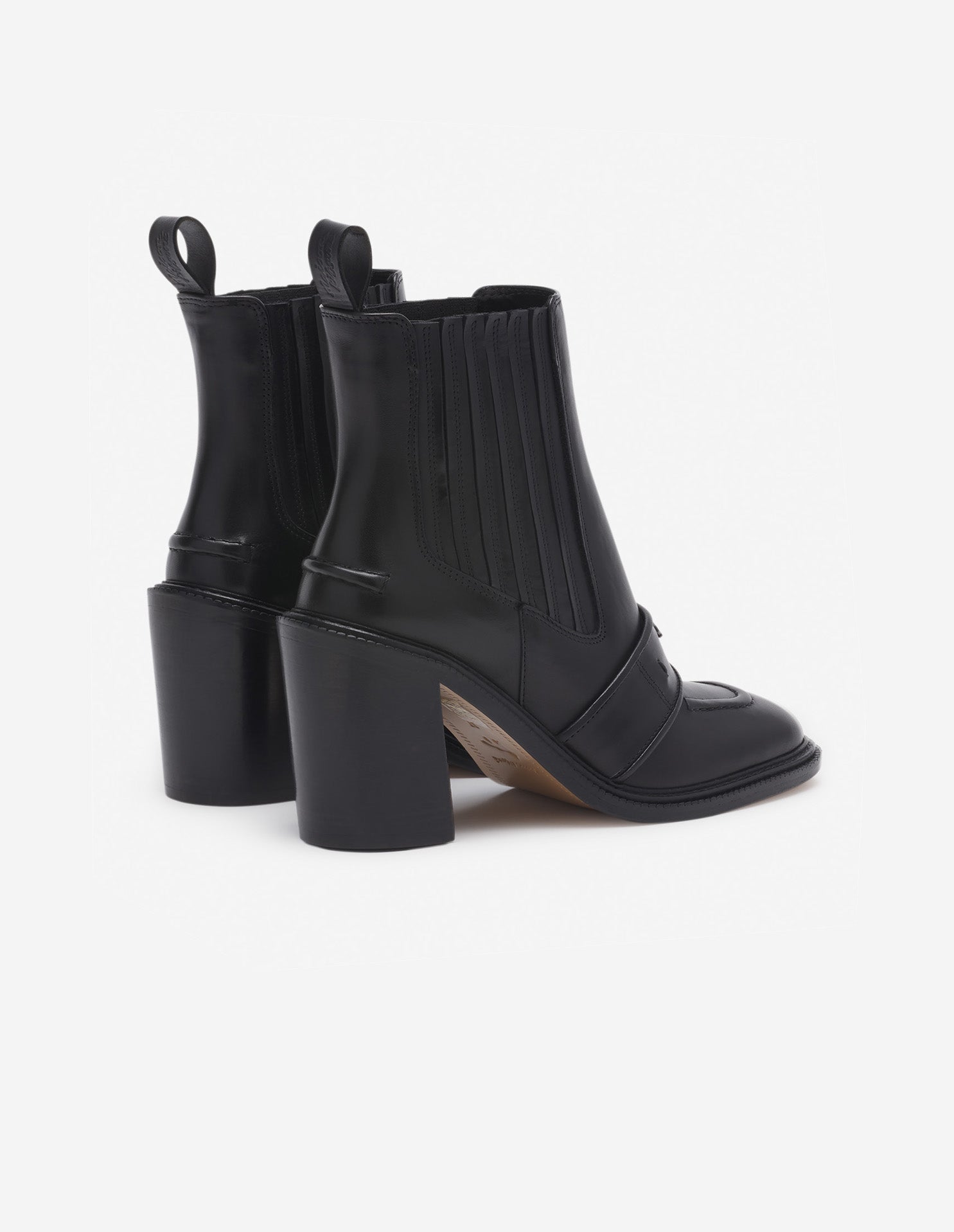 Womens | Leather Loafer-Style Heeled Boots | Black