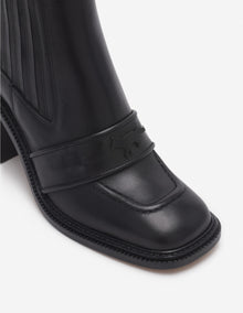 Womens | Leather Loafer-Style Heeled Boots | Black