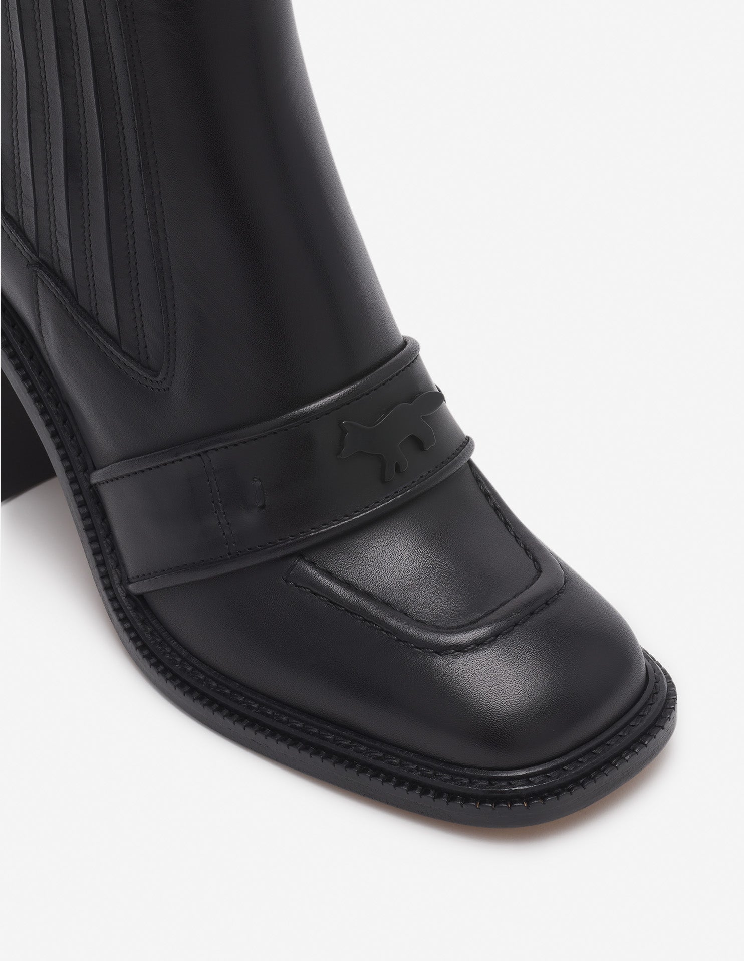 Womens | Leather Loafer-Style Heeled Boots | Black