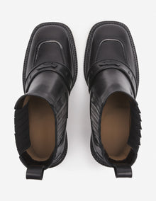 Womens | Leather Loafer-Style Heeled Boots | Black