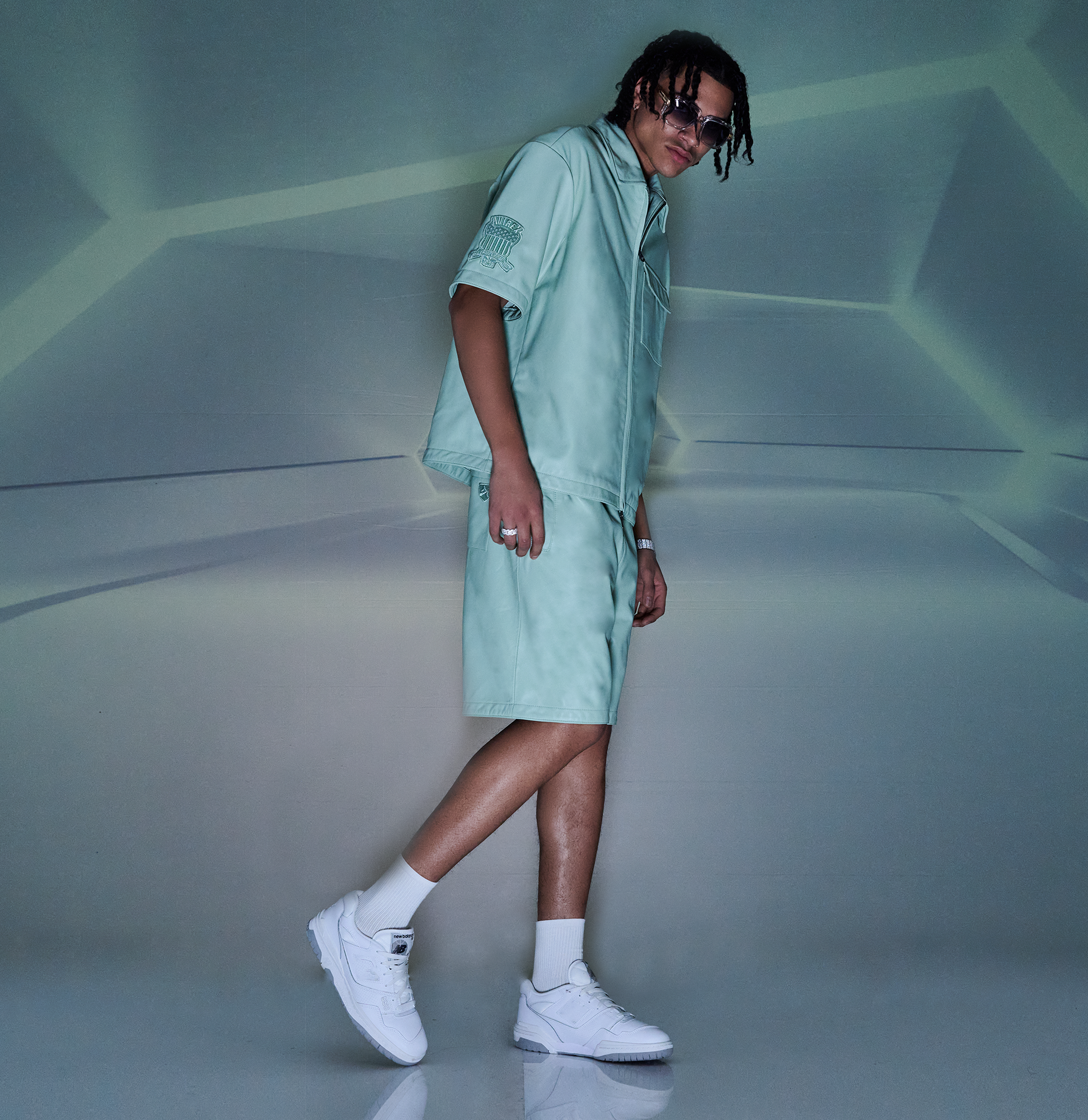 Nappa Leather Shirt Jacket | Seafoam