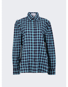 Natasha Zinko | Women | Pleated Check Cotton Shirt | Blue