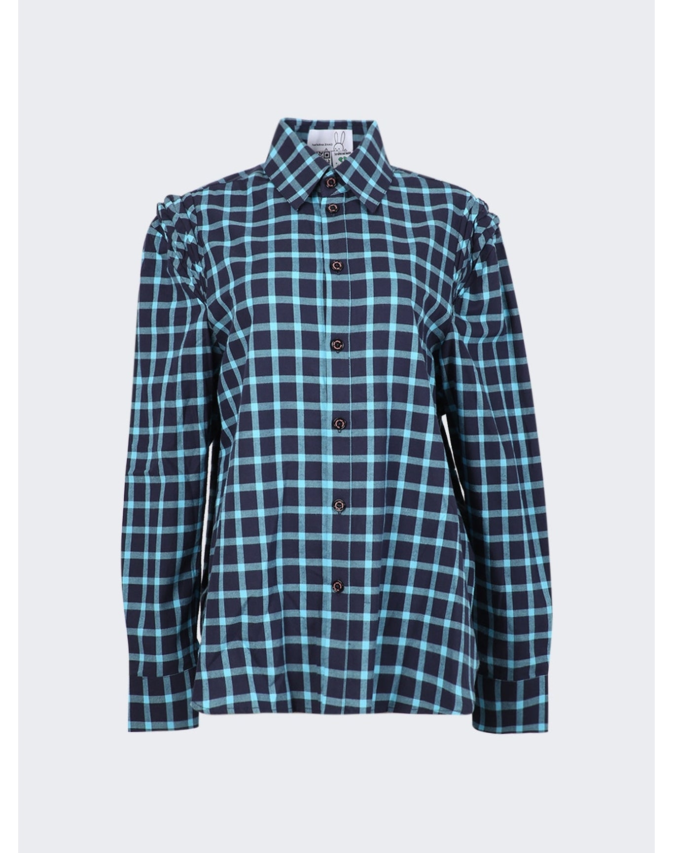 Natasha Zinko | Women | Pleated Check Cotton Shirt | Blue