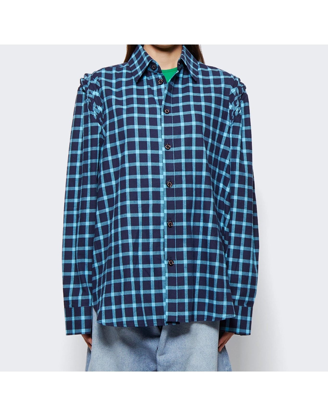Natasha Zinko | Women | Pleated Check Cotton Shirt | Blue