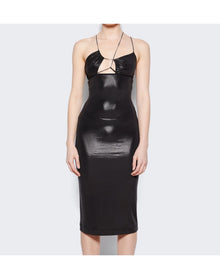 Nensi Dojaka | Women | Asymmetric Bra Midi Dress | Glossy Black