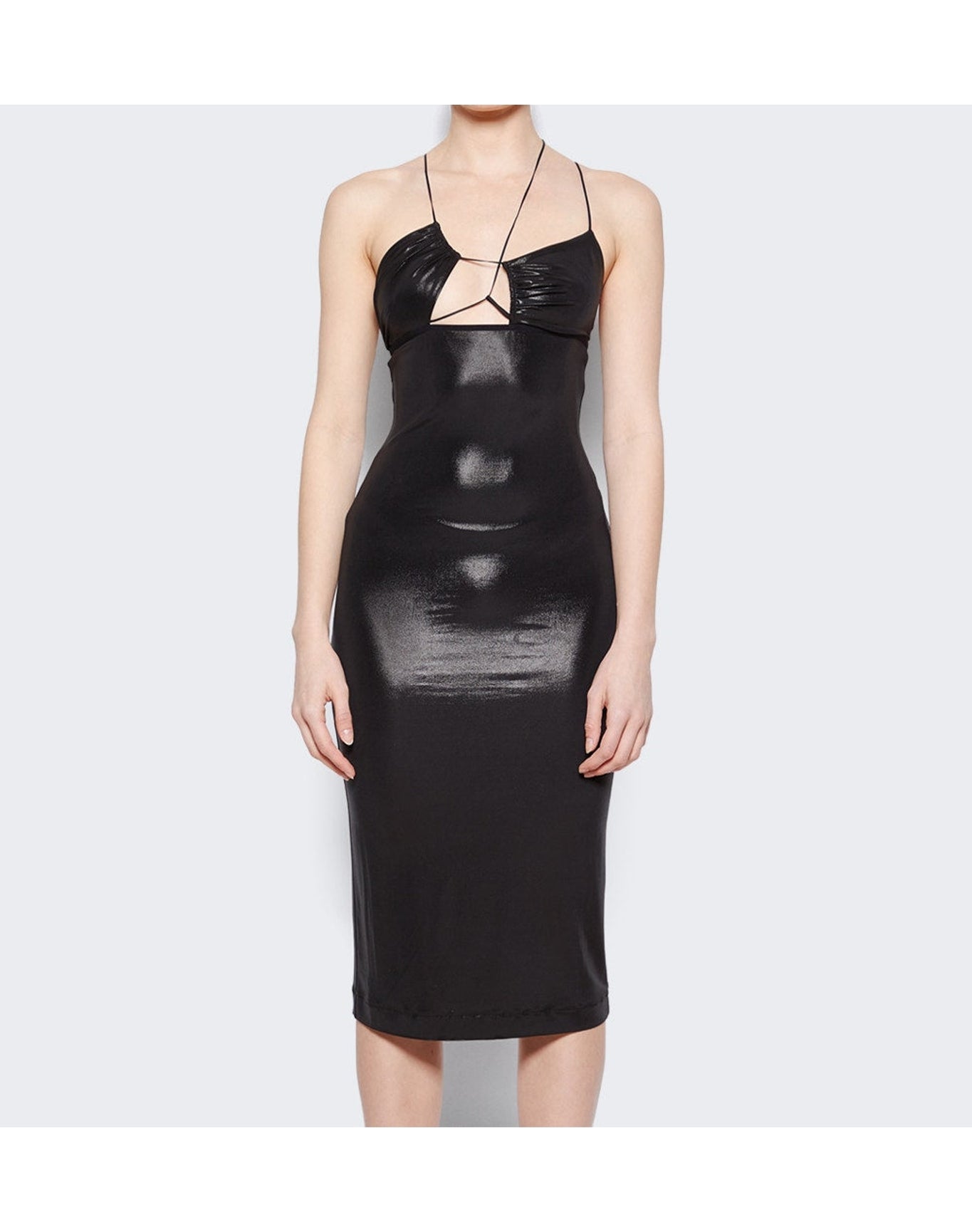 Nensi Dojaka | Women | Asymmetric Bra Midi Dress | Glossy Black