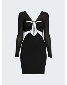 Nensi Dojaka | Women | Deep V-neck Draped Bra Long Sleeve Mini Dress | Black