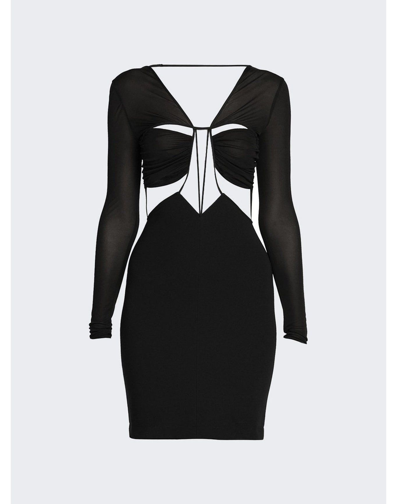 Nensi Dojaka | Women | Deep V-neck Draped Bra Long Sleeve Mini Dress | Black