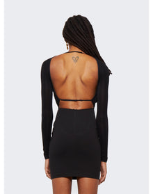 Nensi Dojaka | Women | Deep V-neck Draped Bra Long Sleeve Mini Dress | Black