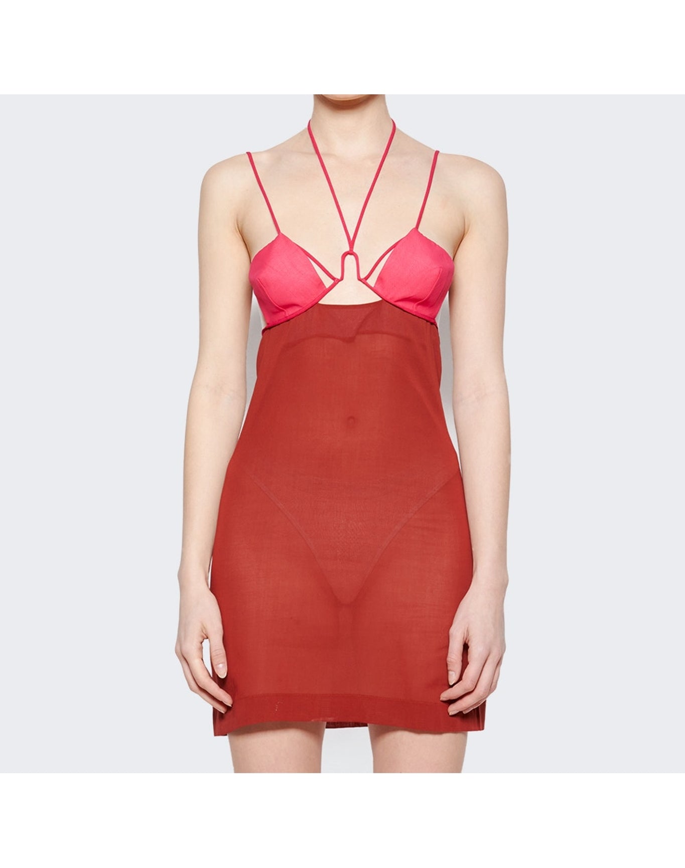 Nensi Dojaka | Women | Wire Bra Mini Dress | Burnt Tangerine x Hot Pink