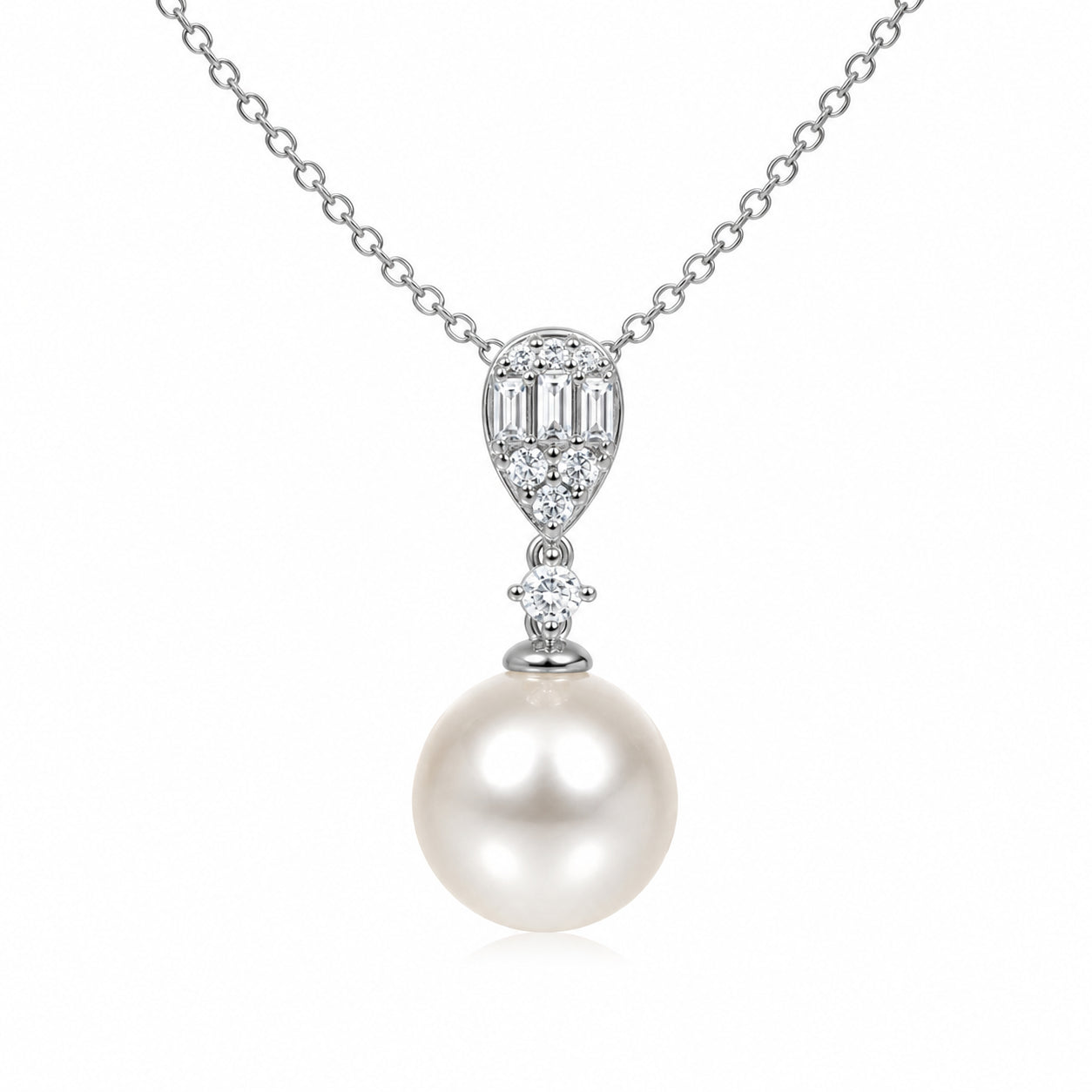 Round Pendant Necklace | 14K Yellow Gold | 0.33 Carat Lab Grown Diamond/White Freshwater Pearl | 9mm - 10mm | G-SI