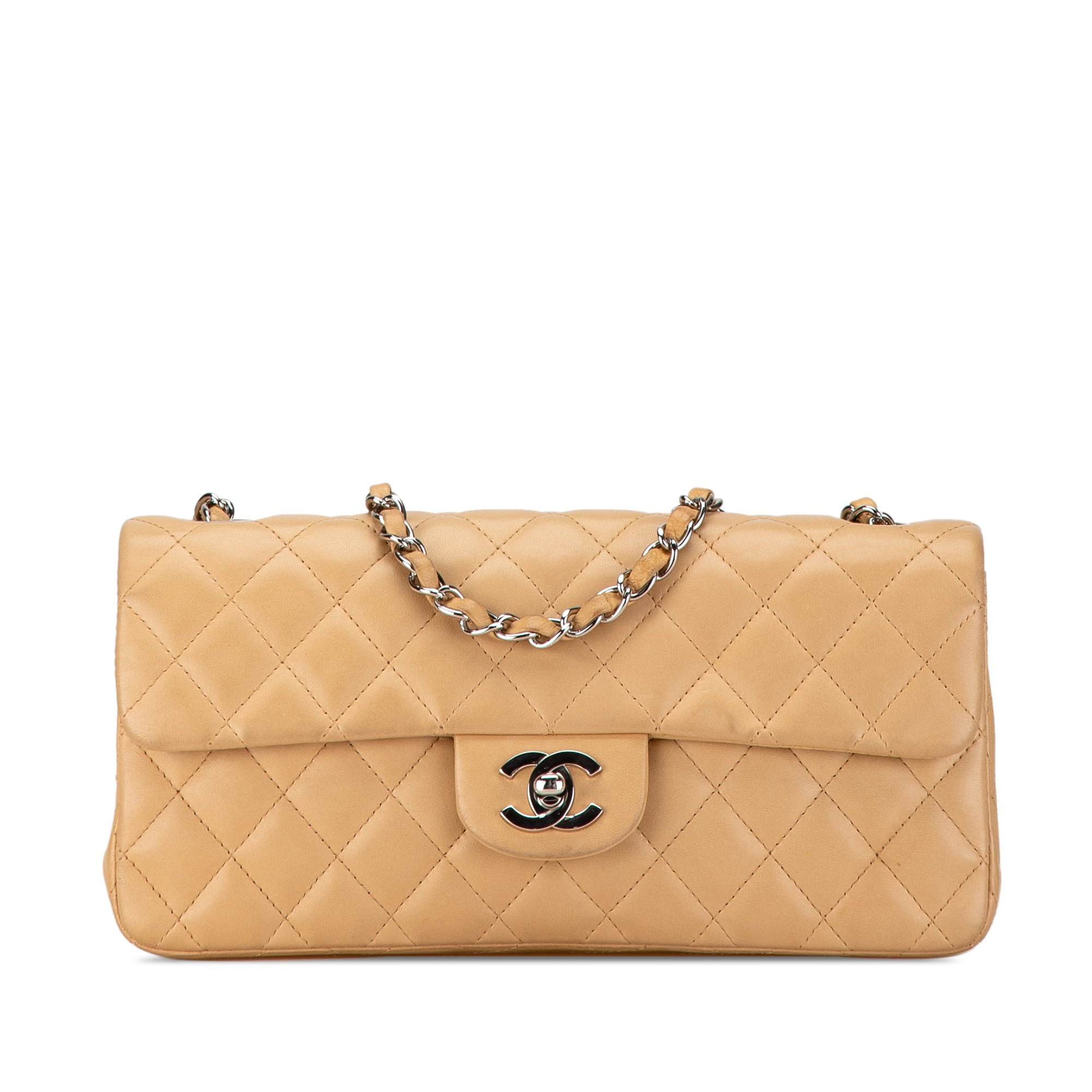 Chanel | Pre-Owned CC Lambskin East West Single Flap | Brown/Beige
