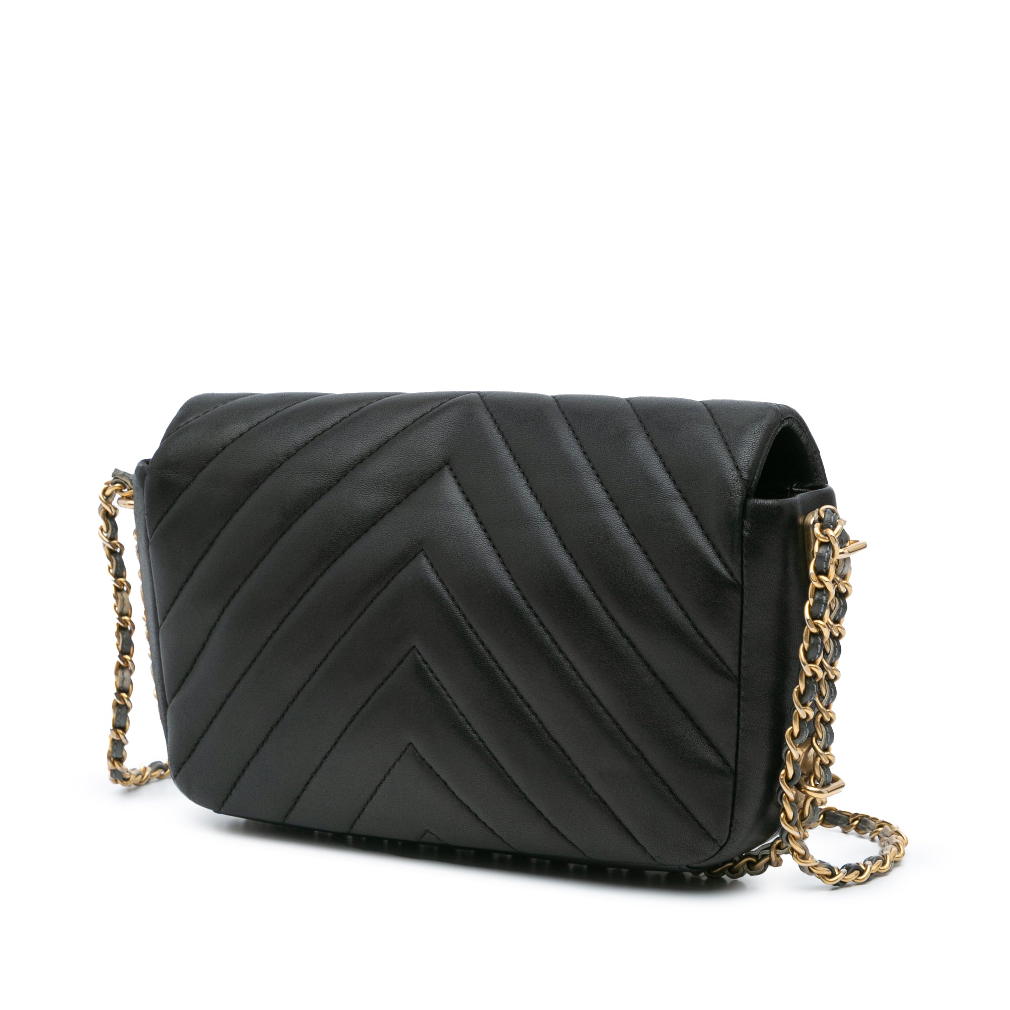 Chanel | Pre-Owned Mini Rectangular Chevron Lambskin Chain Around Flap | Black