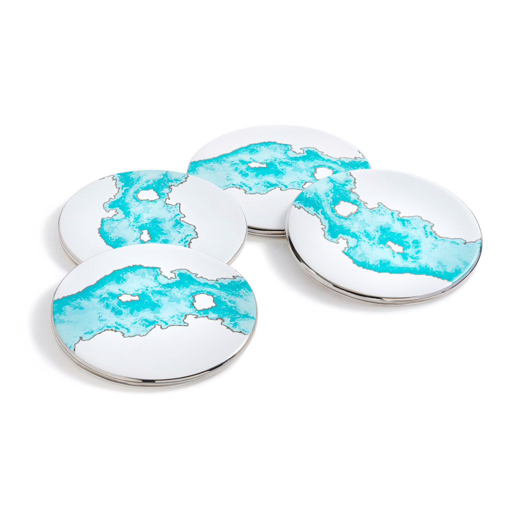 Talianna Ocean Coasters | Aqua | Ceramic with Silver Details | Set of 4