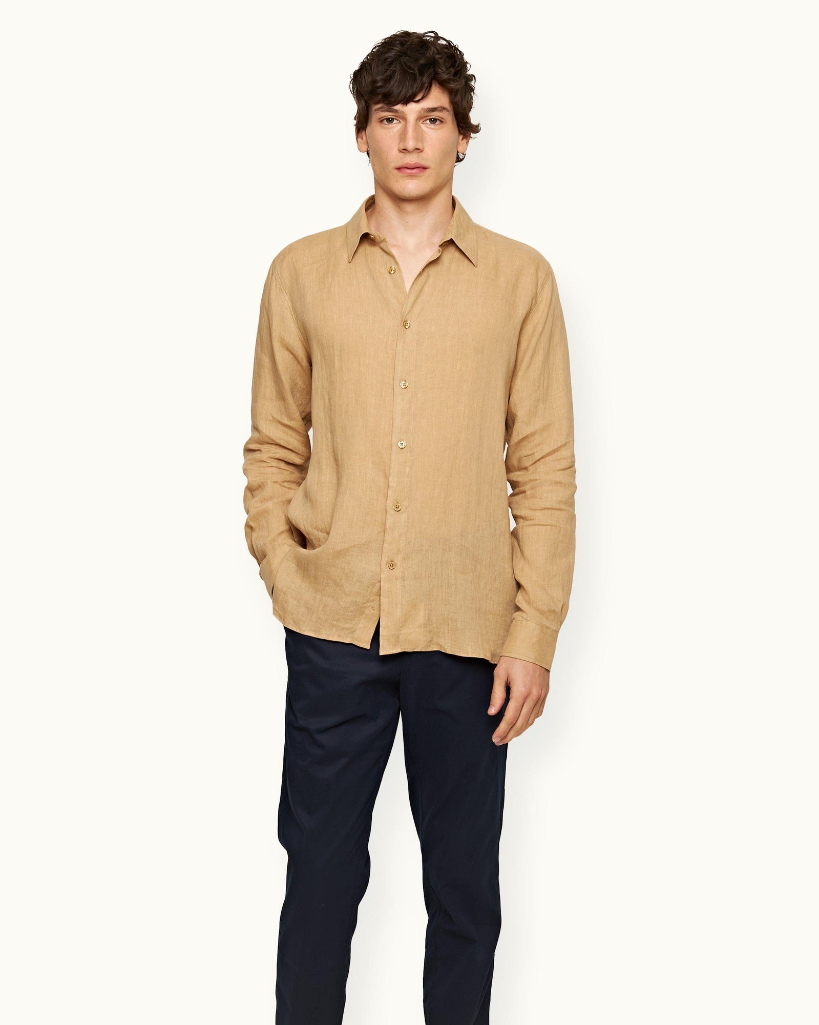 Men | Justin Linen Shirt | Biscuit