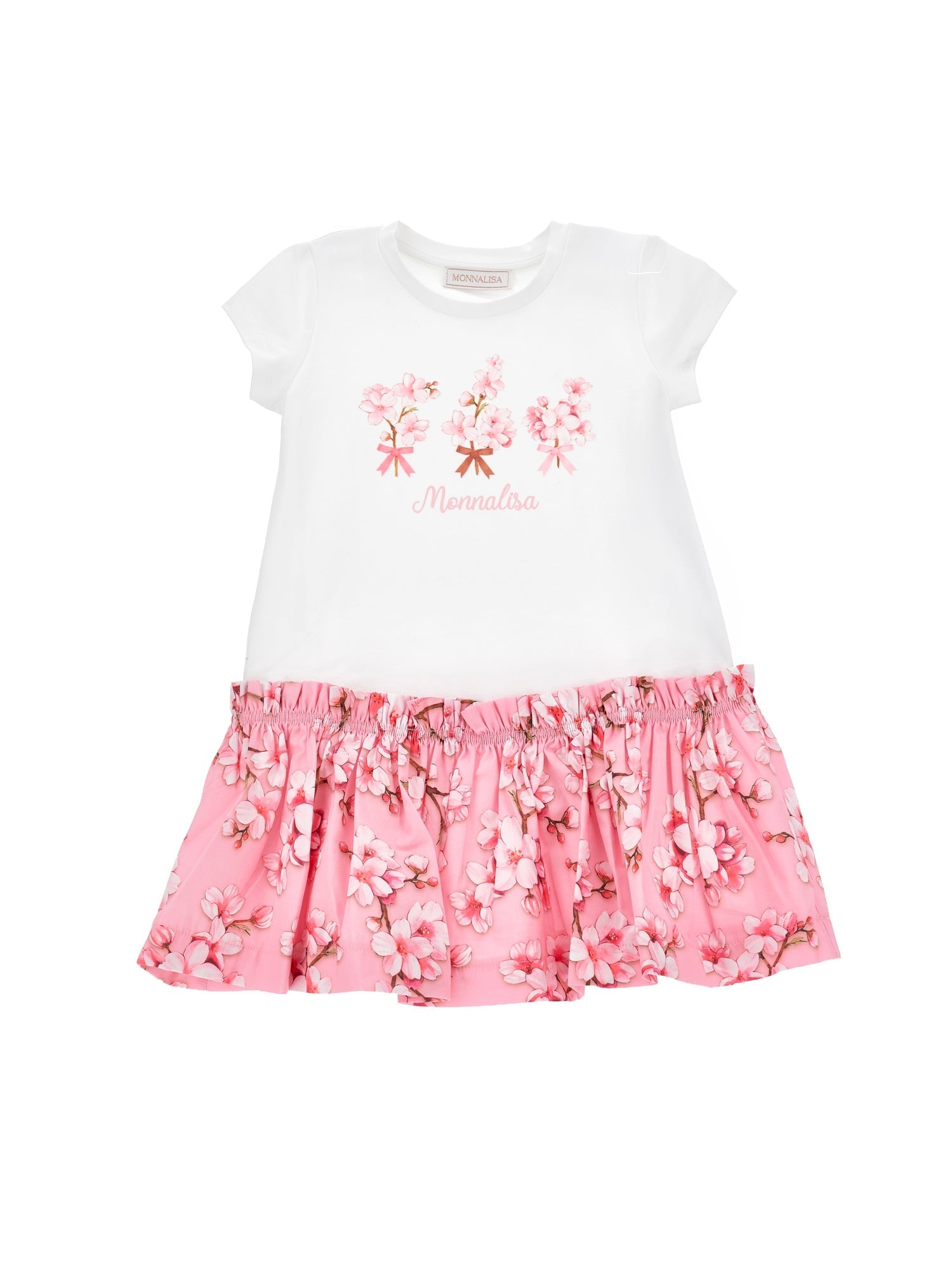 Girls | Jersey Dress With Floral Ruffle | Pink