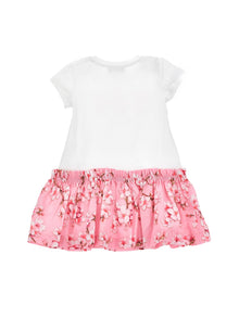 Girls | Jersey Dress With Floral Ruffle | Pink