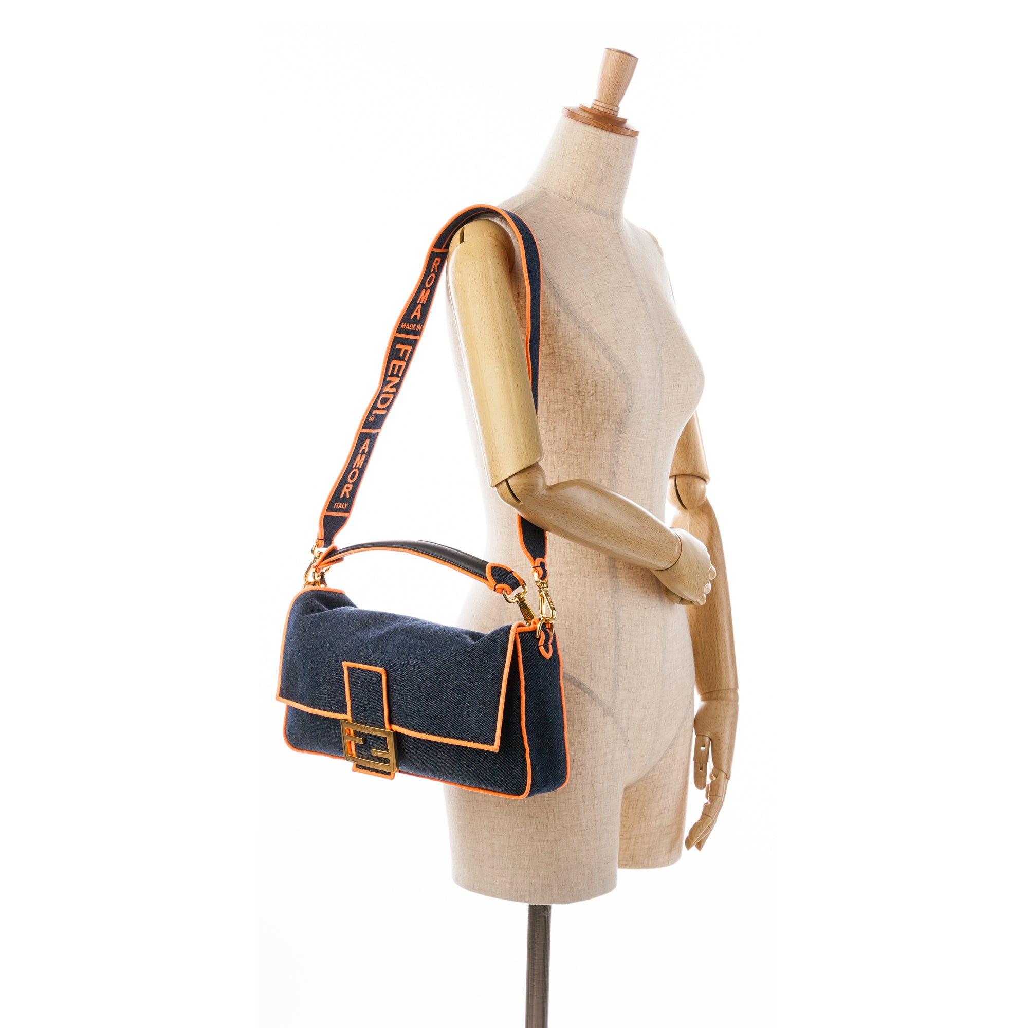 Fendi | Pre-Owned Large Denim Baguette Satchel | Blue/Dark Blue