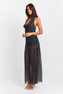 Clara Maxi Dress | Black Polkadot
