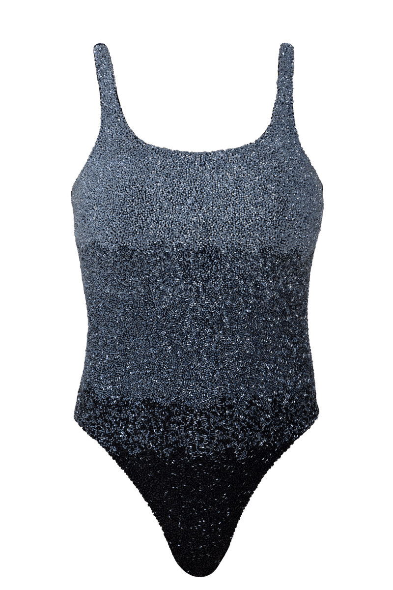 Ombre Hand - Beaded Embellished One - Piece Swimsuit - Black - Self - Adore