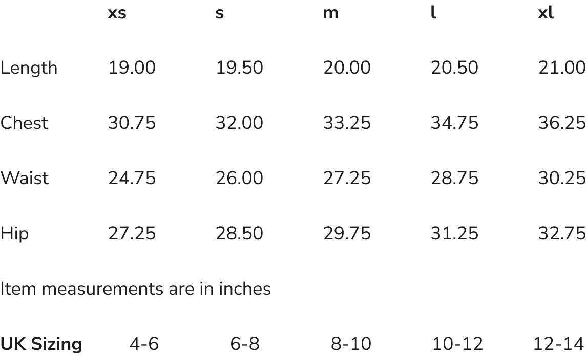 Product size guide