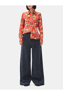 Orange Floral Printed Satin Shirt | Poinciana