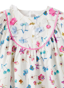 Cotton Dress with Floral Pattern | White