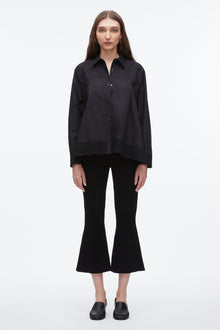 Flounce Hem Poplin Shirt | Black