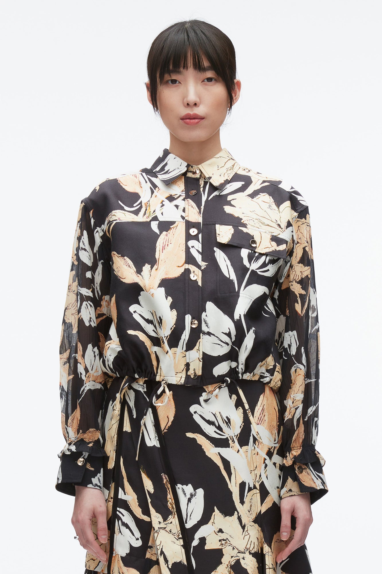Joyful Tulip Cropped Shirt Jacket | Midnight Multi