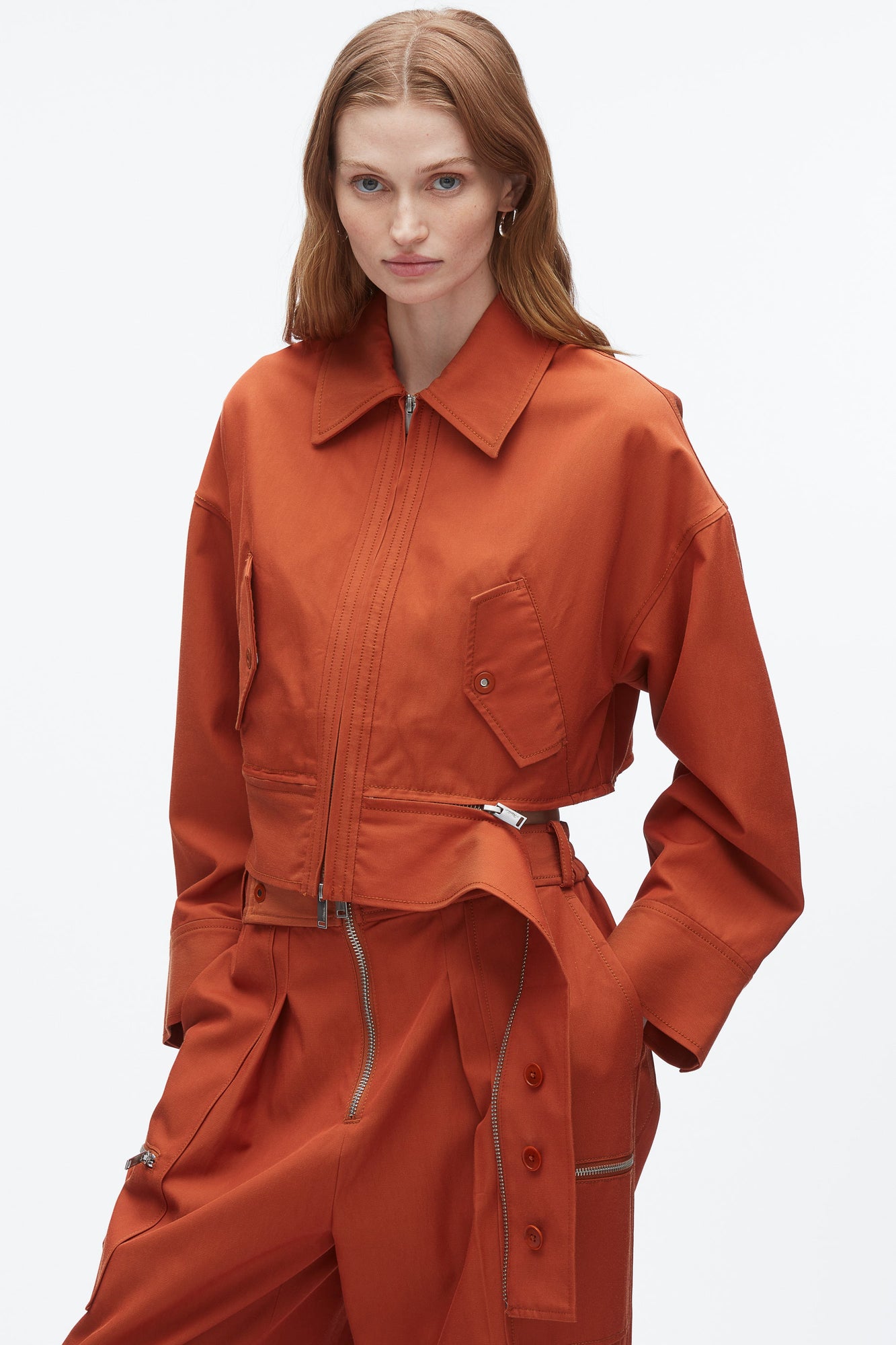 Double Zip Cropped Utility Jacket | Brick