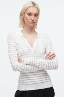 Shadow Stripe Pullover Polo | Ivory