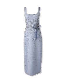 Embroidered Scoop Neck Midi Dress with Bow | Celeste