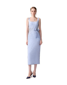 Embroidered Scoop Neck Midi Dress with Bow | Celeste