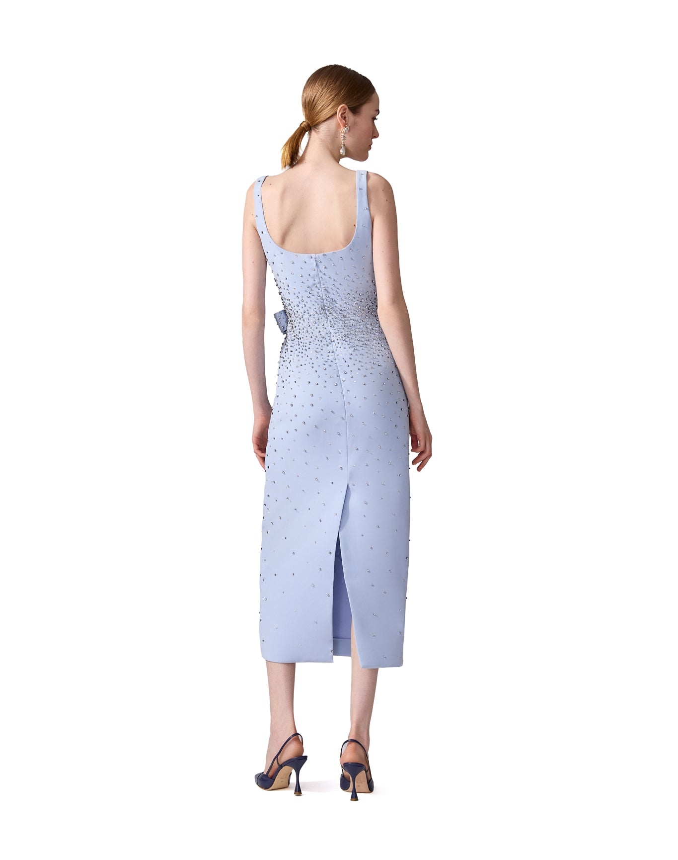 Embroidered Scoop Neck Midi Dress with Bow | Celeste