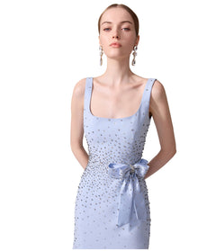 Embroidered Scoop Neck Midi Dress with Bow | Celeste