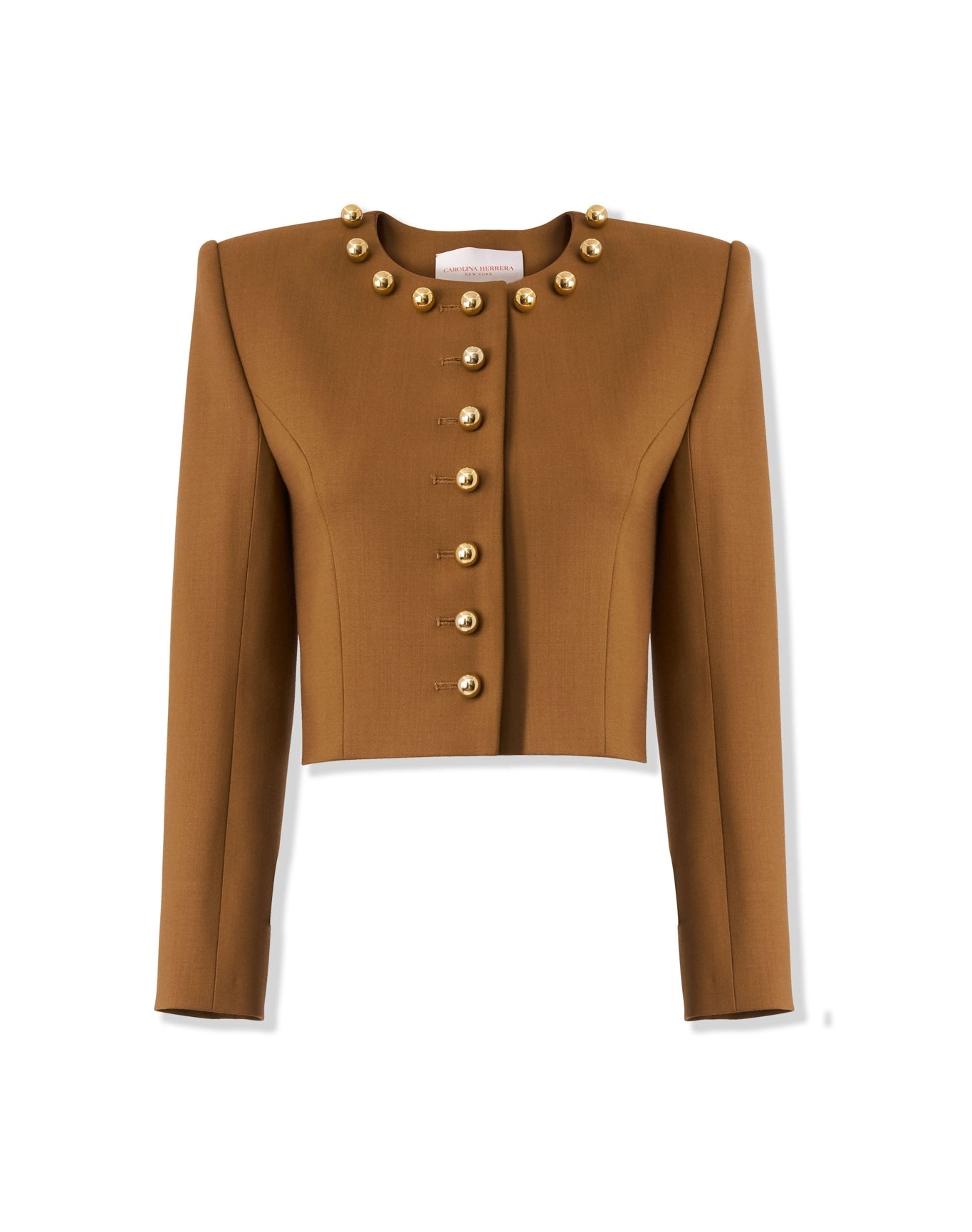 Collarless Cropped Jacket with Button Detail | Nutmeg
