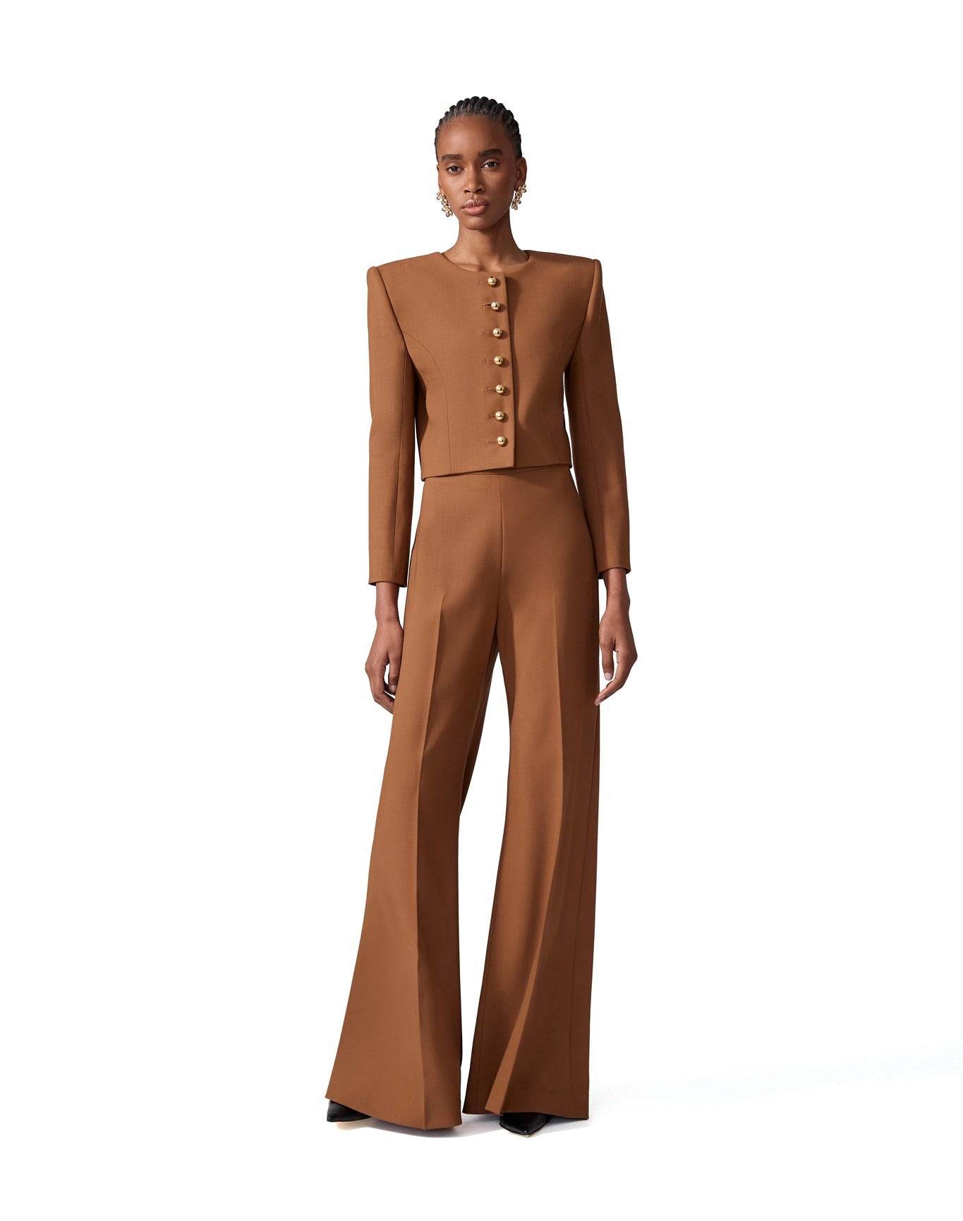 Collarless Cropped Jacket | Nutmeg
