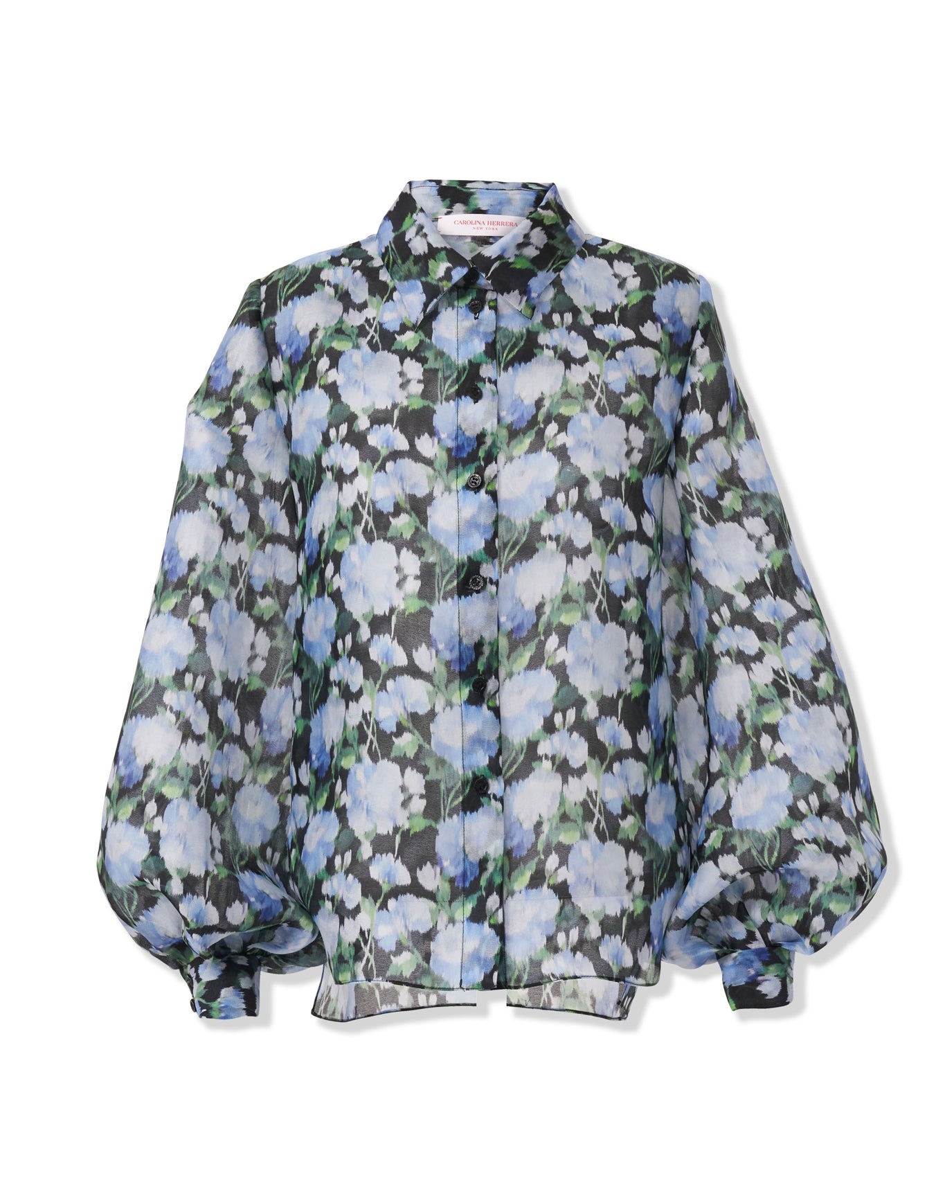Puff Sleeve Collared Button Down Top | Blue Multi