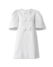 Short Sleeve Mini Dress with Bows | White