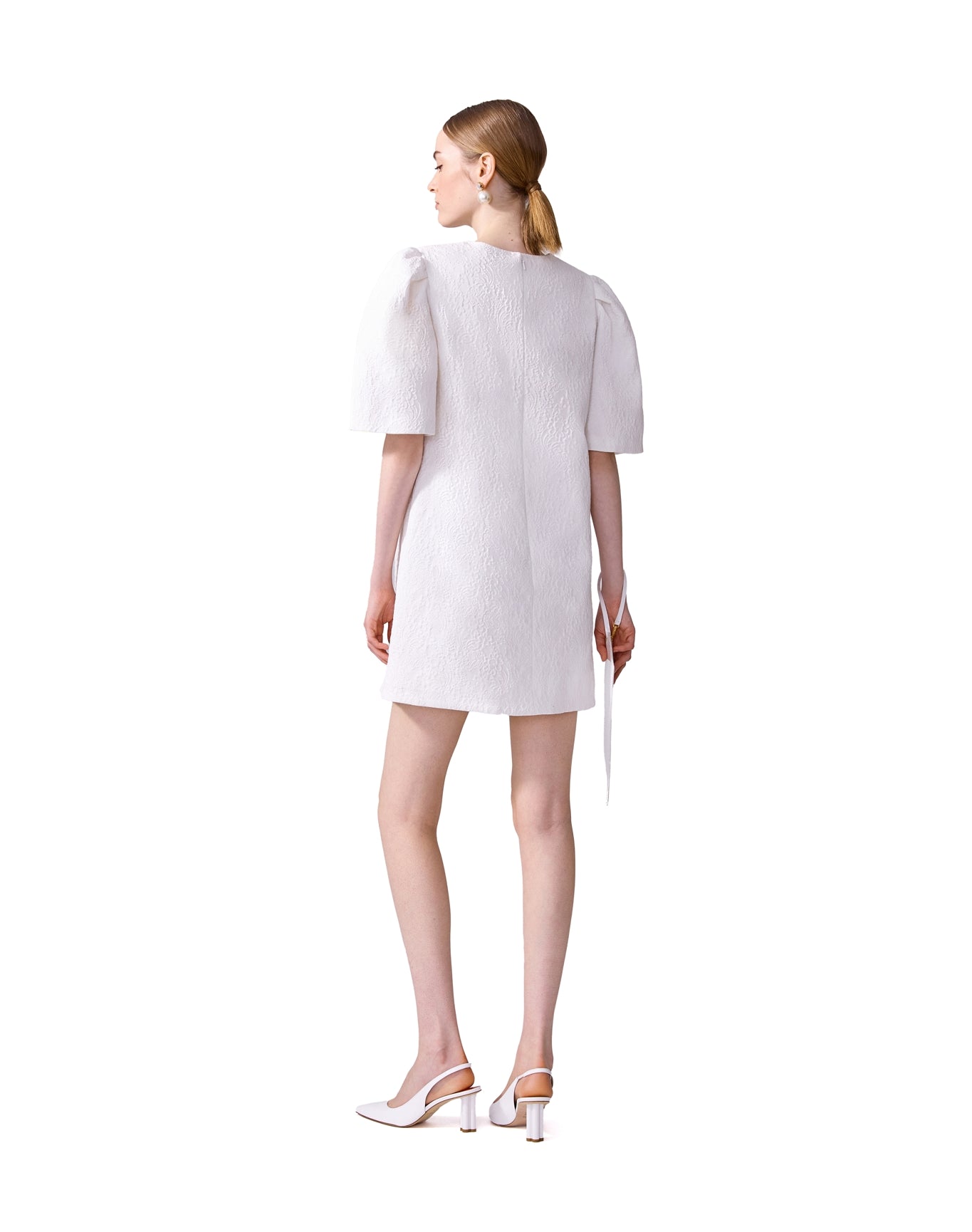 Short Sleeve Mini Dress with Bows | White