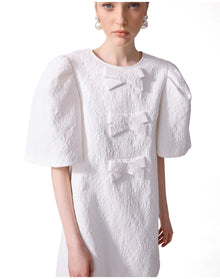 Short Sleeve Mini Dress with Bows | White