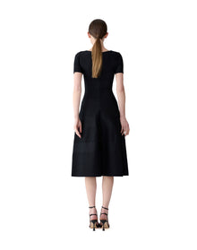 Embroidered V Neck Flare Dress | Black
