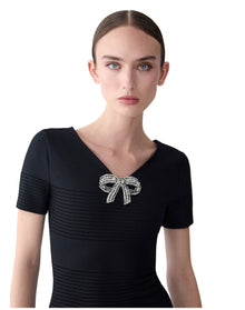 Embroidered V Neck Flare Dress | Black