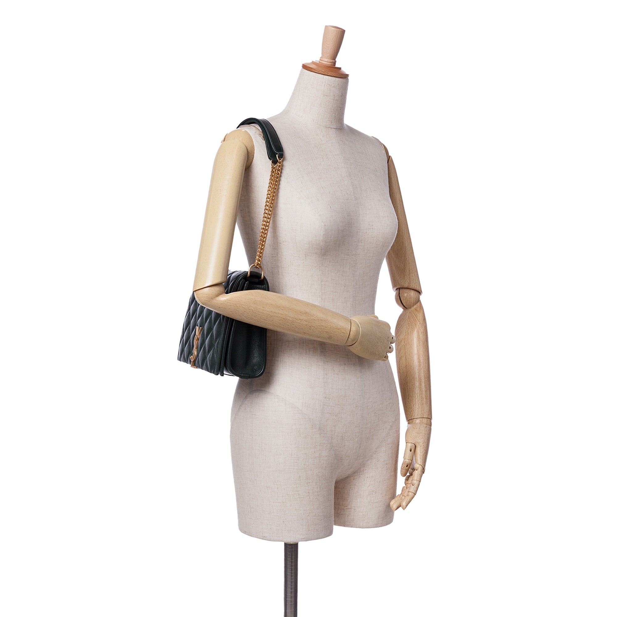 Saint Laurent | Pre-Owned Small Quilted Lambskin Becky Chain Shoulder Bag | Green/Dark Green