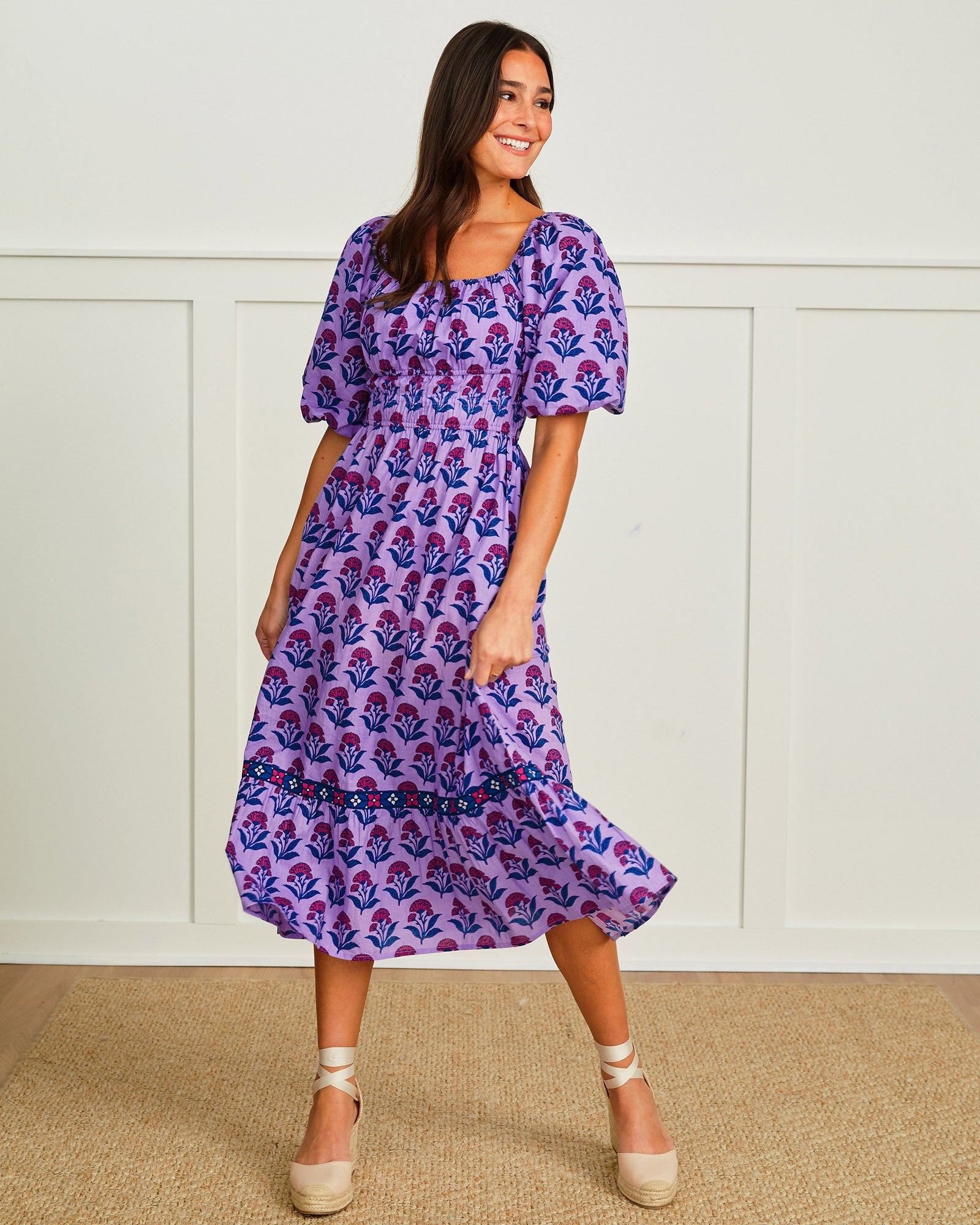 Countryside Drives - Skip Ahead Midi Dress - Lavender Fields - Printfresh