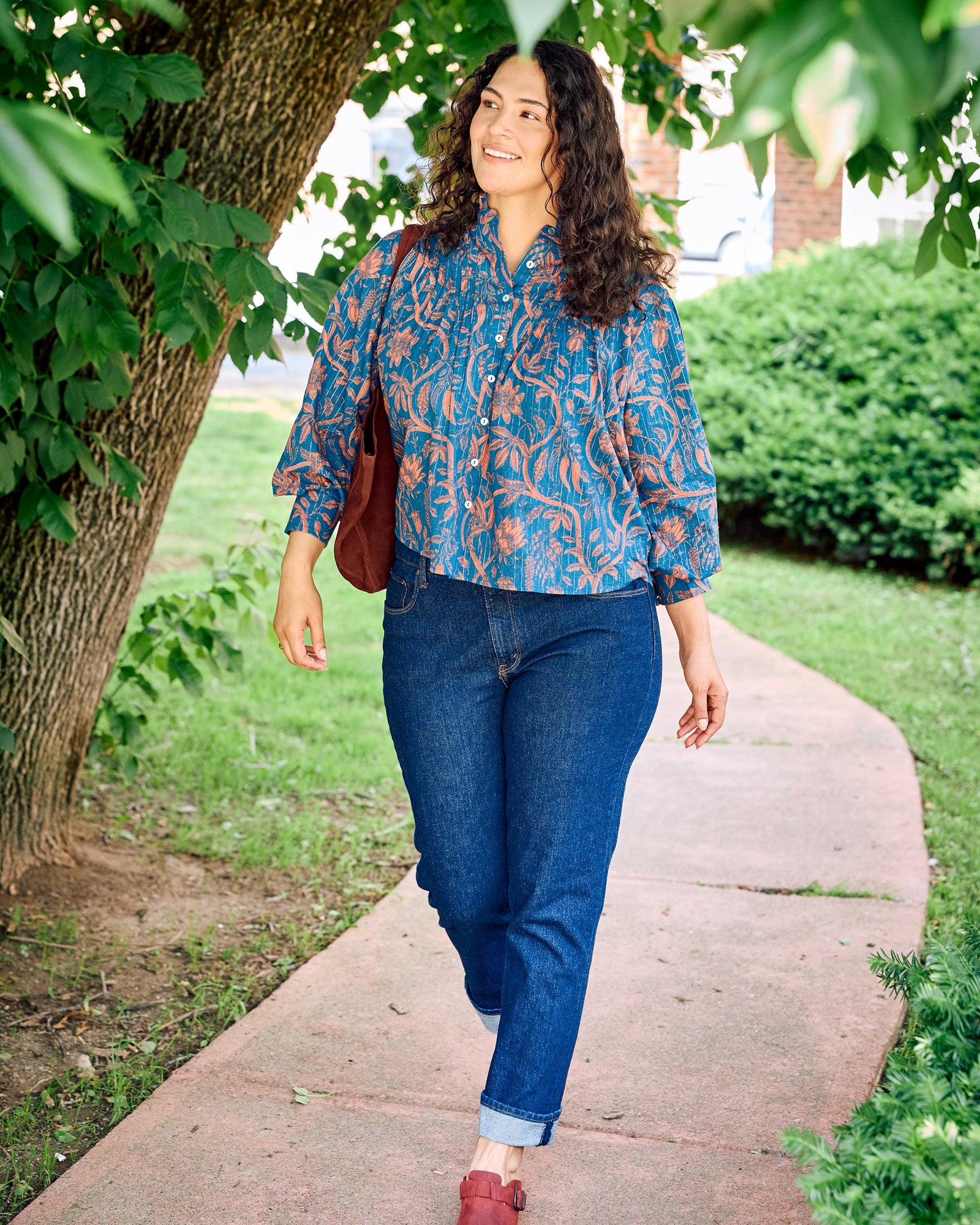 Etched Vine - On A Whim Blouse - Turquoise Blush - Printfresh