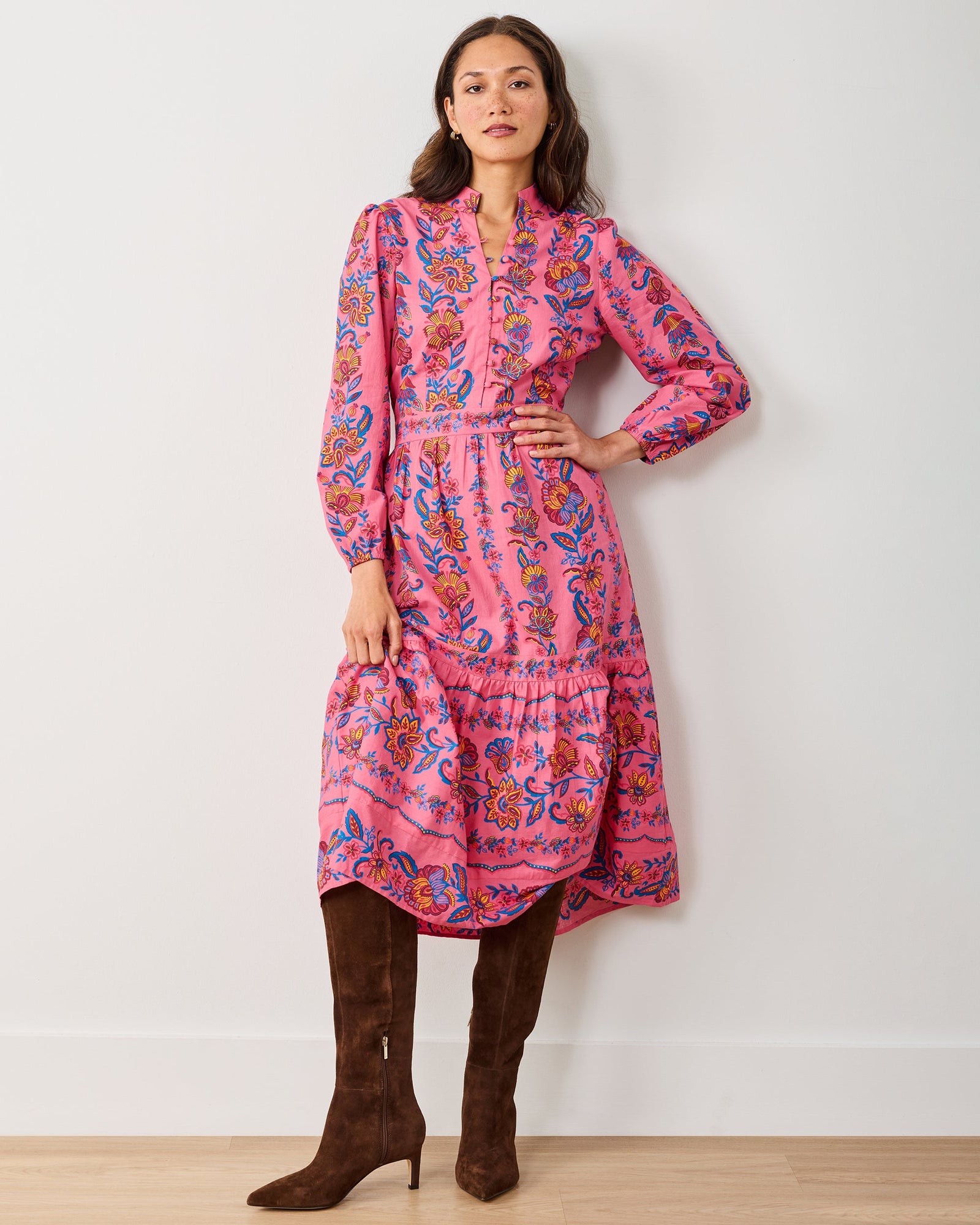 Folklore Flowers - Monroe Dress - Bright Rose - Printfresh