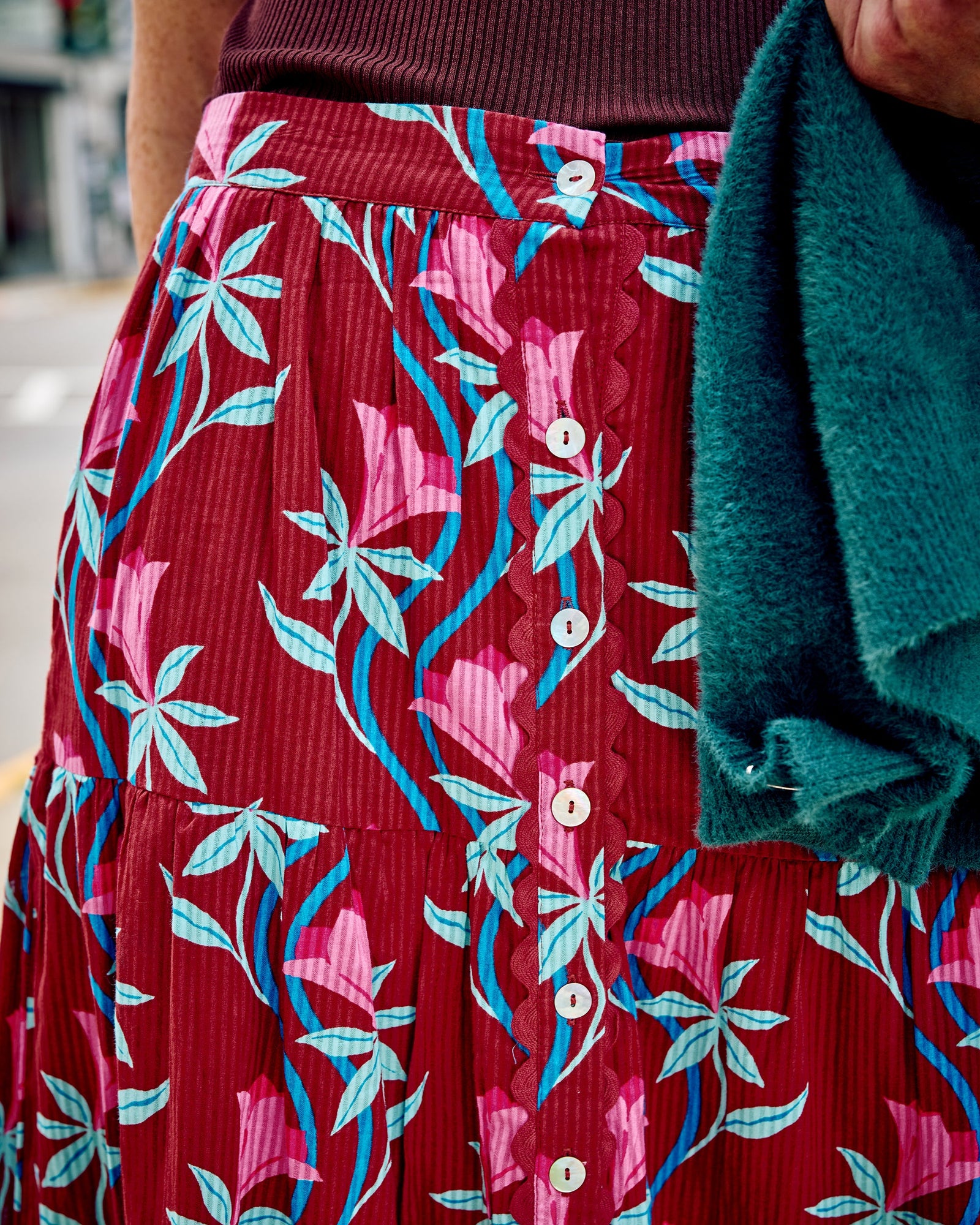 Moonflower Vine - Tessa Skirt - Barn Red - Printfresh