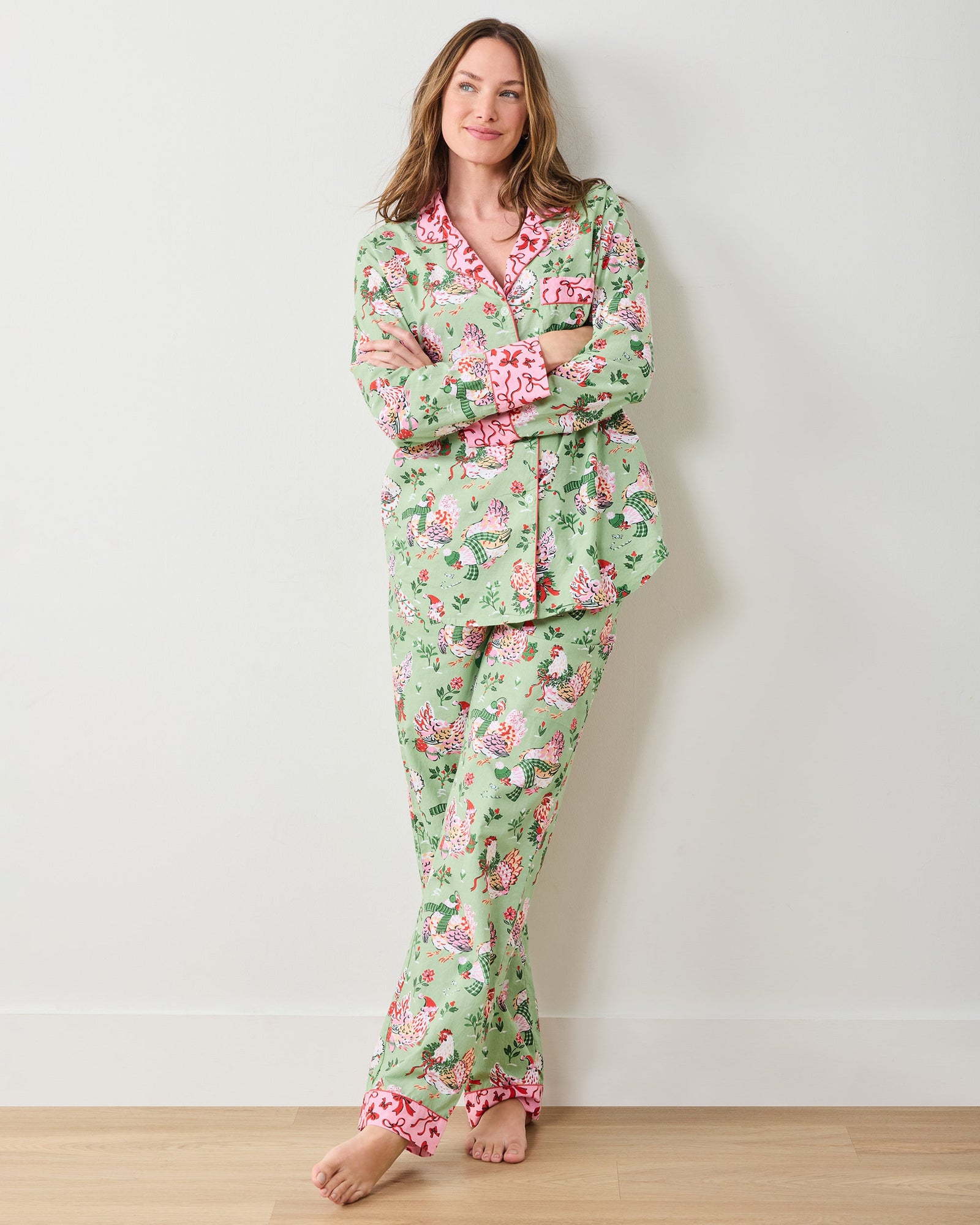 Holiday Hens - Long PJ Set - Sage - Printfresh