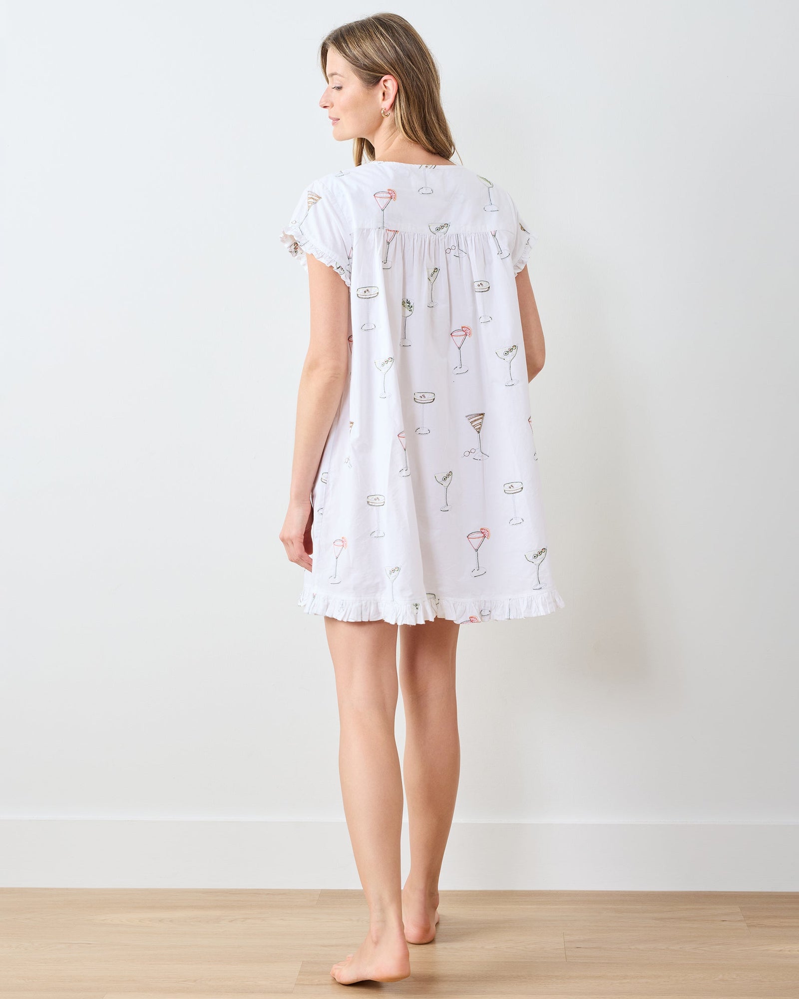 Martini Hour - Embroidered Pintuck Nightgown - Cloud - Printfresh
